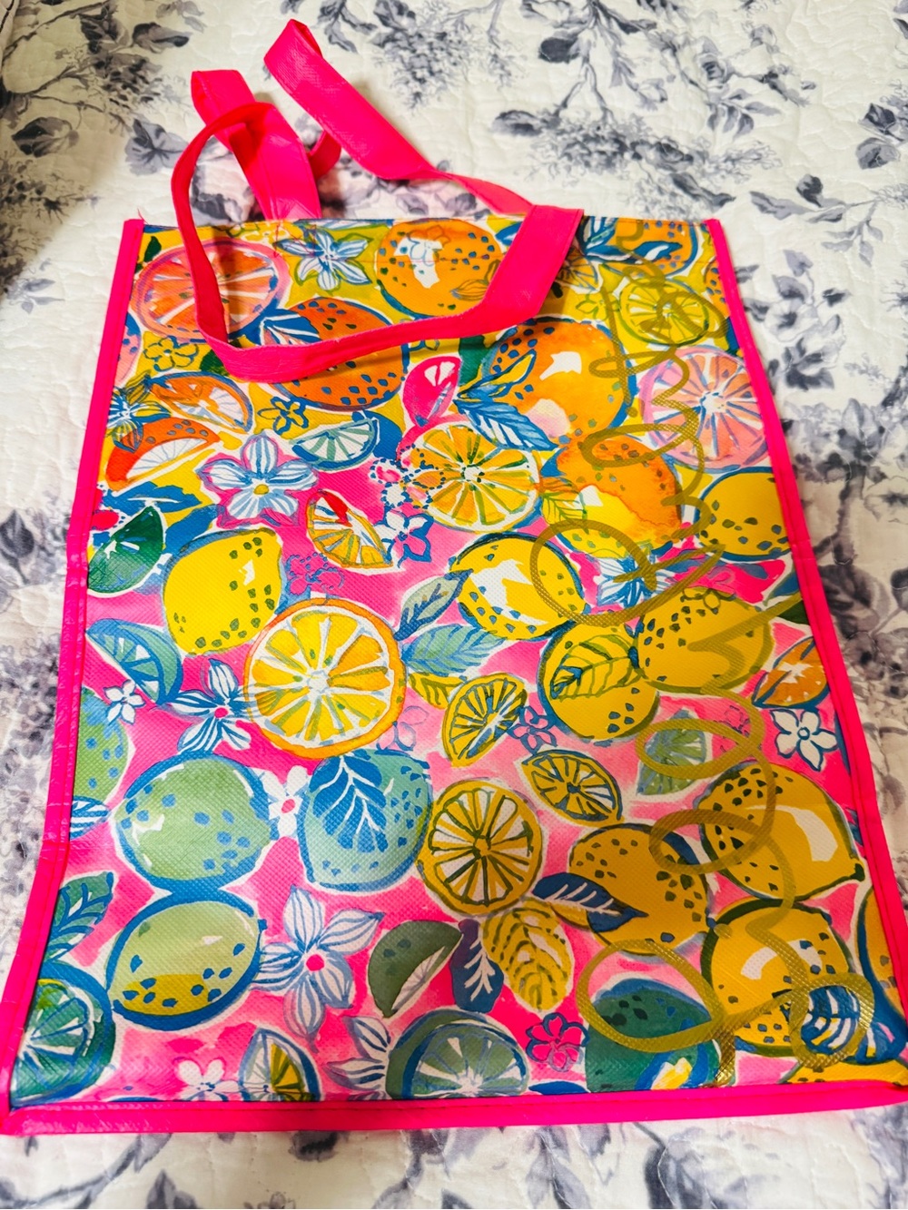 Lilly Pulitzer Pink, Yellow and Green Citrus Print Tote
